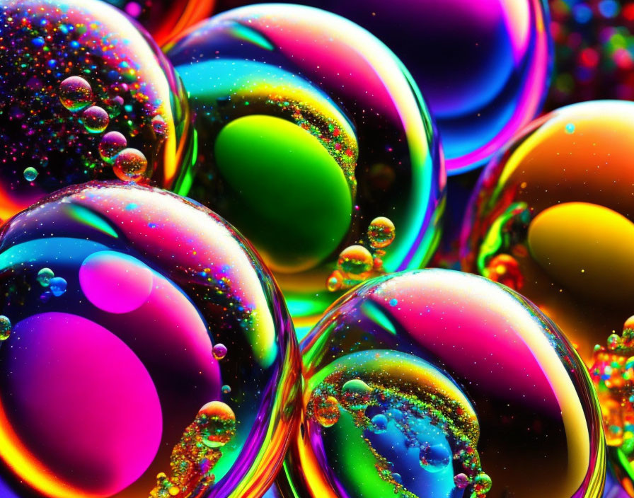 Colorful neon bubbles with psychedelic swirls creating abstract pattern.