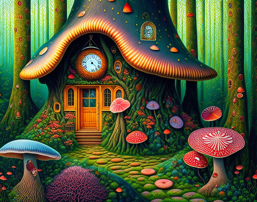 Illustration of Enchanting Treehouse in Vibrant Forest