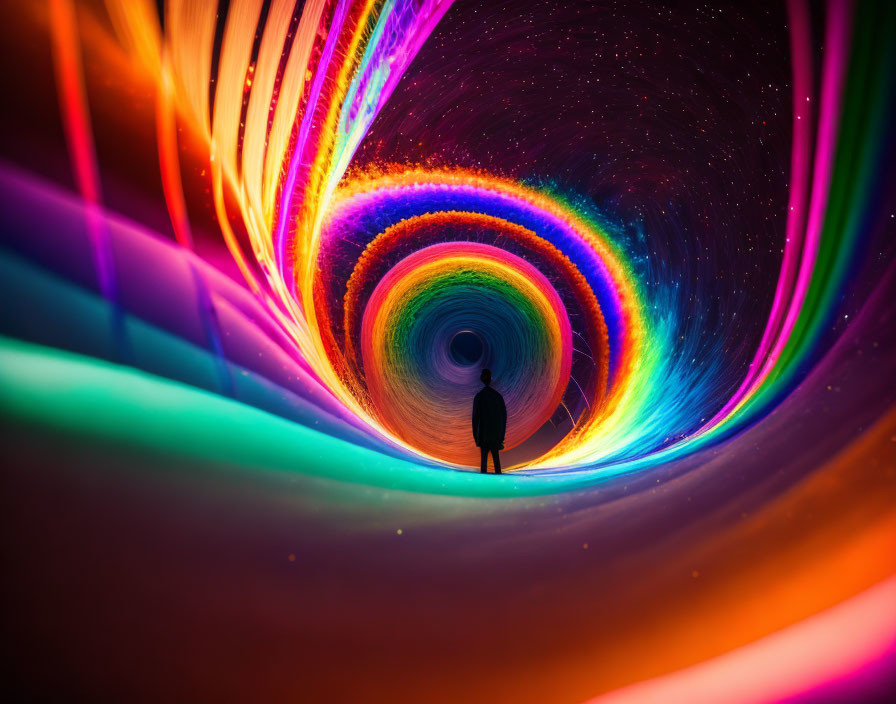 Vibrant colorful light tunnel with swirling patterns