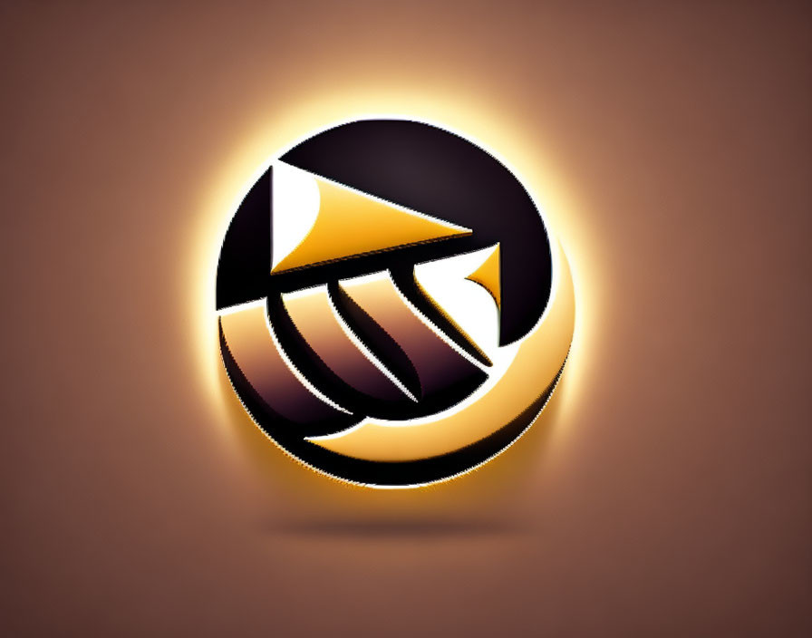 Abstract black and gold logo with dynamic shapes on amber background