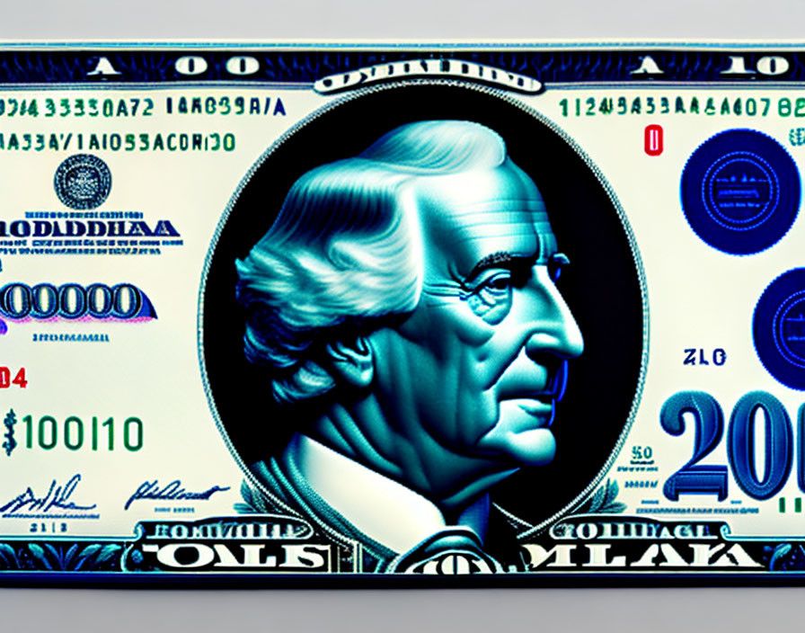 US $1000 Banknote Stylized Portrait & Blue Decorative Patterns