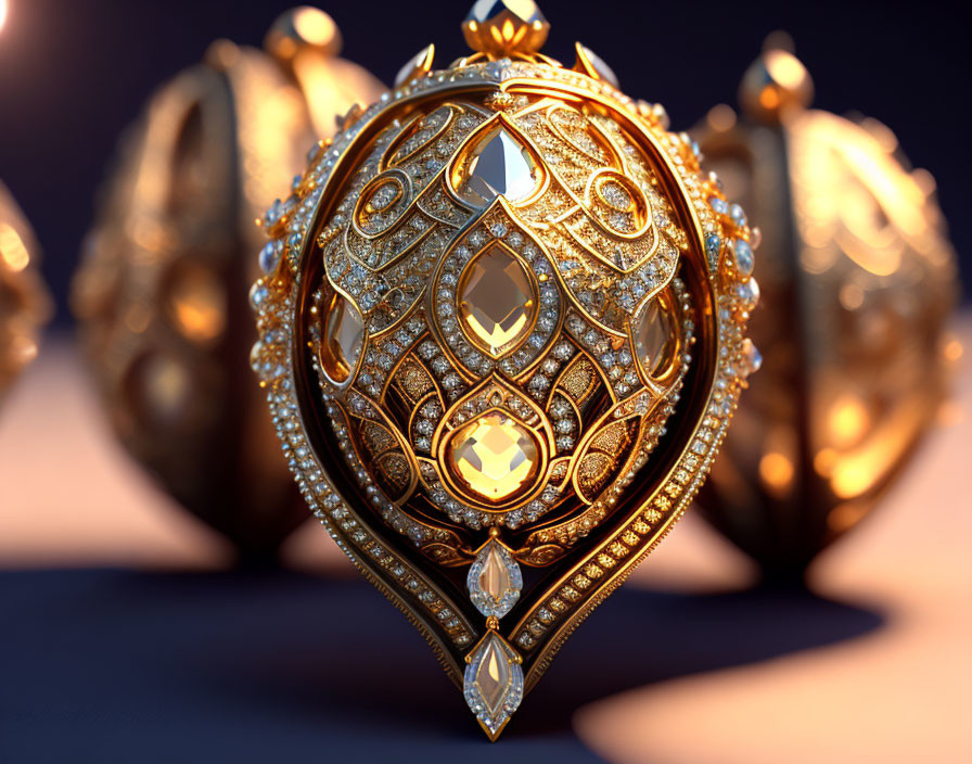 Intricately Designed Golden Egg with Jewels and Lace Pattern