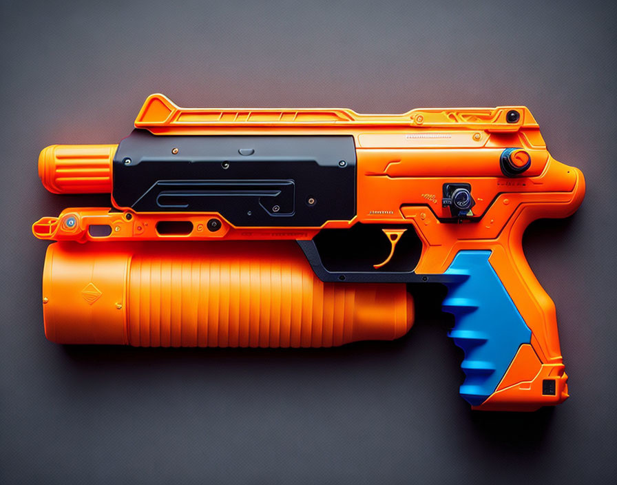 Orange and Black Toy Blaster on Gray Background