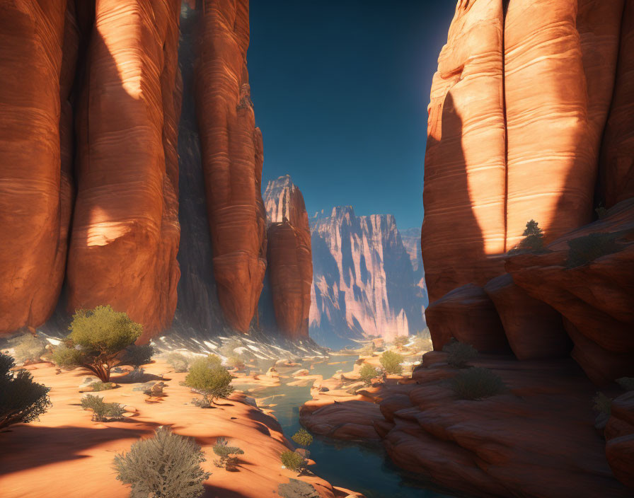 Tranquil Desert Canyon with Sandstone Cliffs