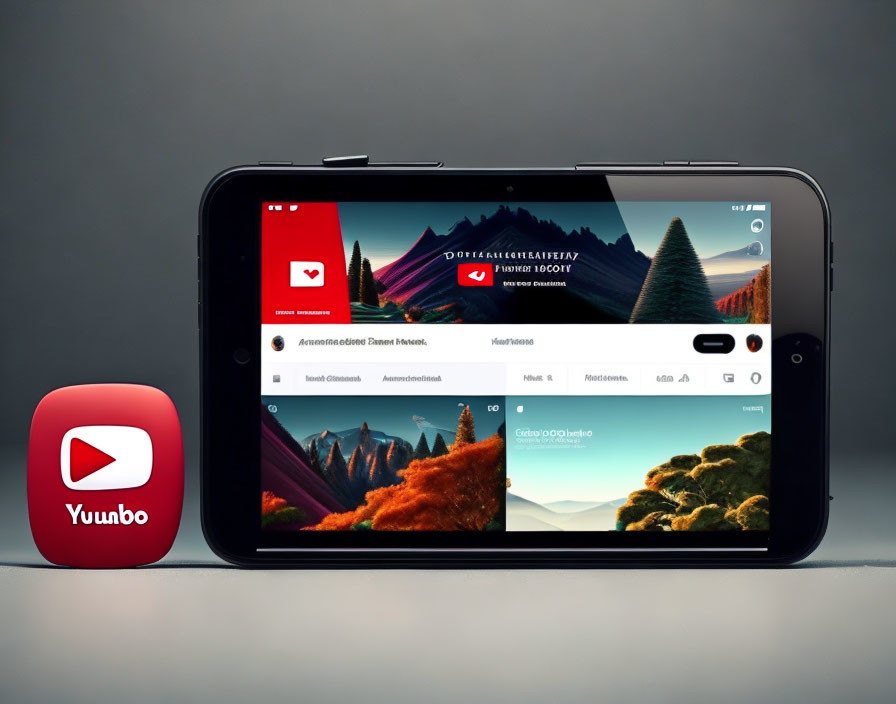 Smartphone displaying landscape YouTube video with "Yuunbo" app icon