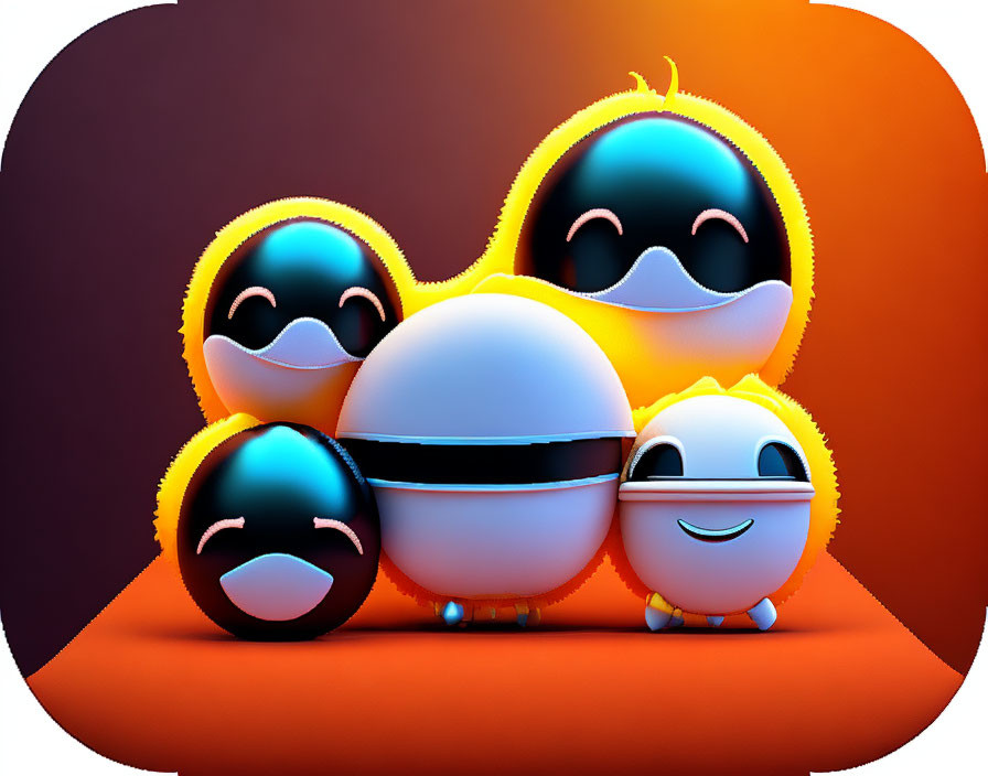 Colorful Stylized Egg Characters on Orange Background