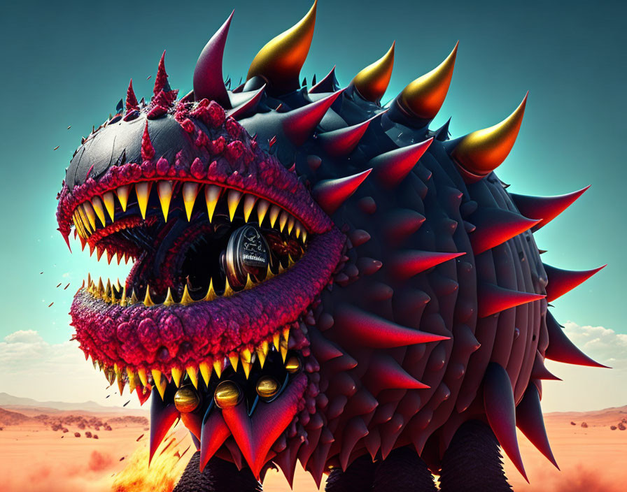 Colorful Spiked Dragon Artwork in Desert Setting