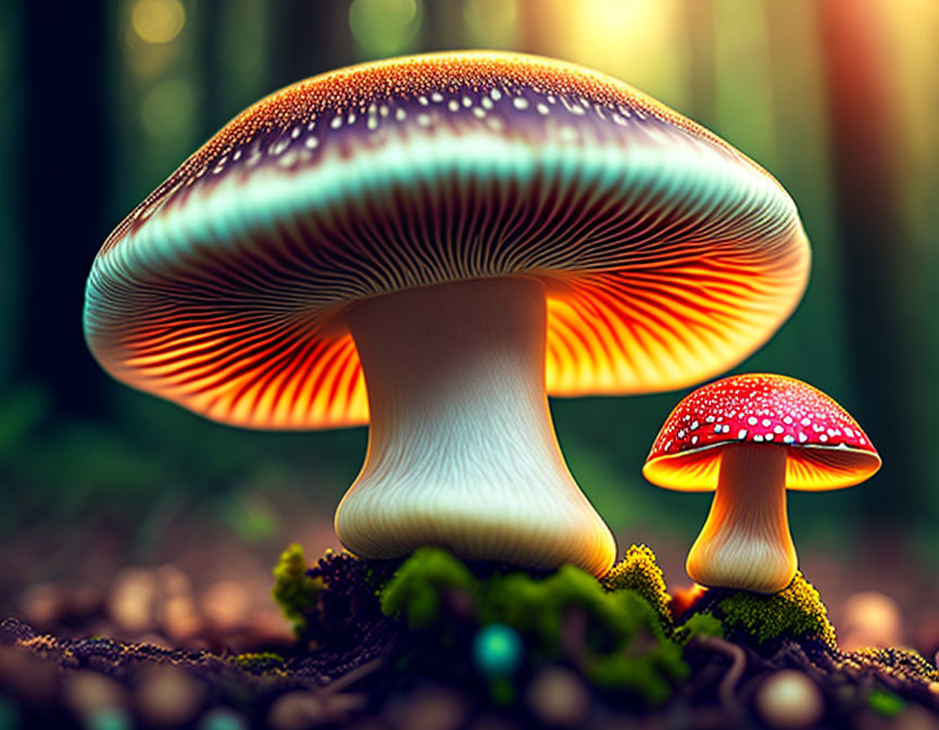 Colorful Mushroom Caps in Enchanted Forest Setting