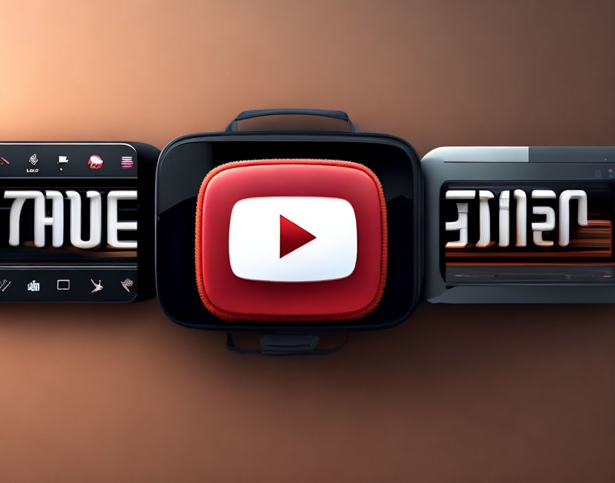 Abstract YouTube-themed car with play button and text on warm background.