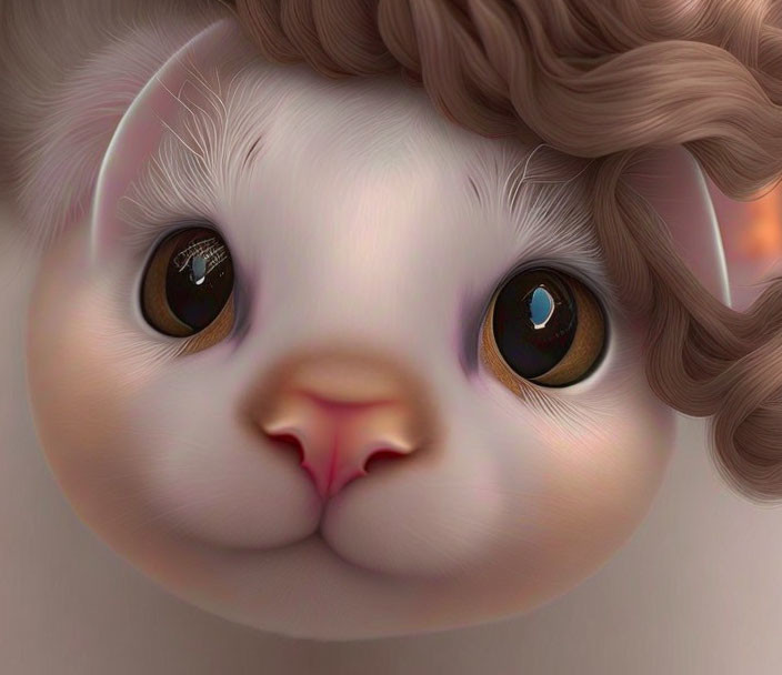 Stylized 3D illustration of cute kitten with large glossy eyes