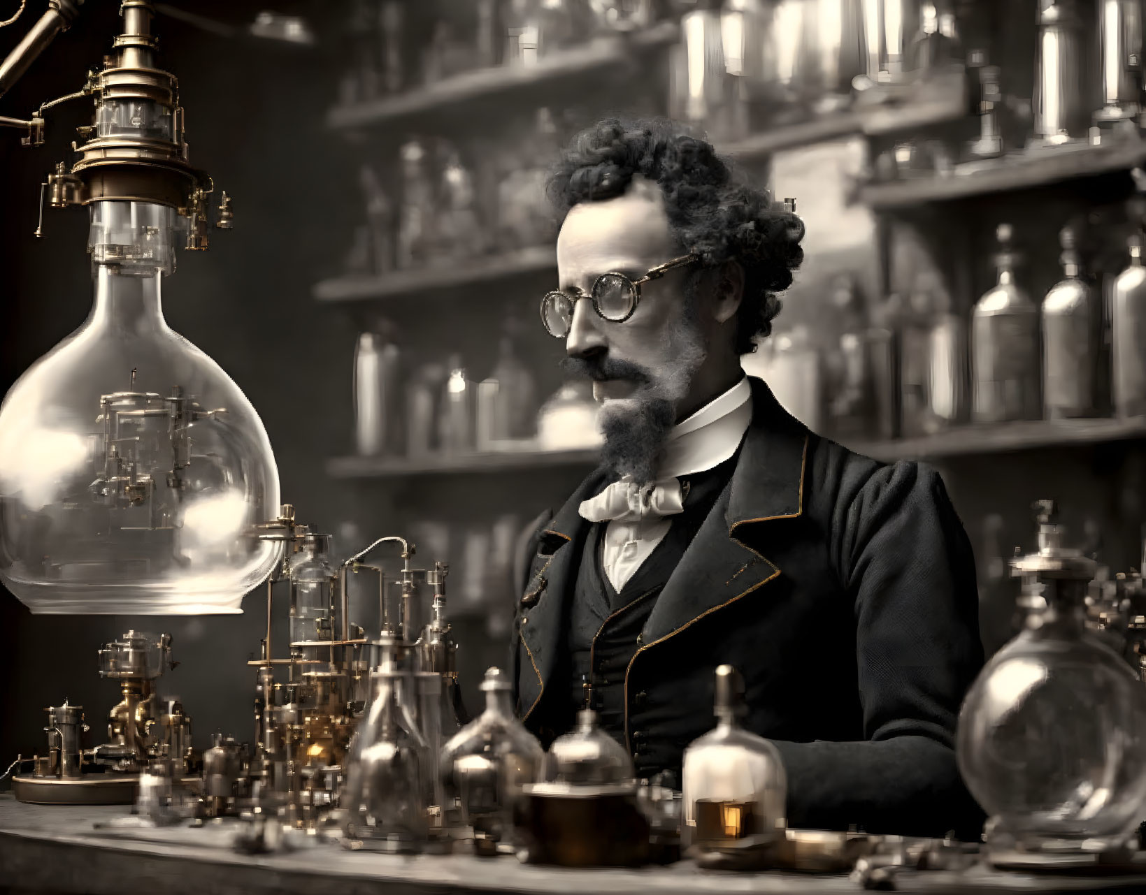 Vintage Photo: Bespectacled Gentleman in 19th-Century Lab