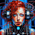 Colorful Illustration: Woman with Red Hair and Cybernetic Enhancements