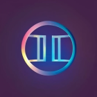 Metallic Blue Ornate "D" Logo on Purple Background