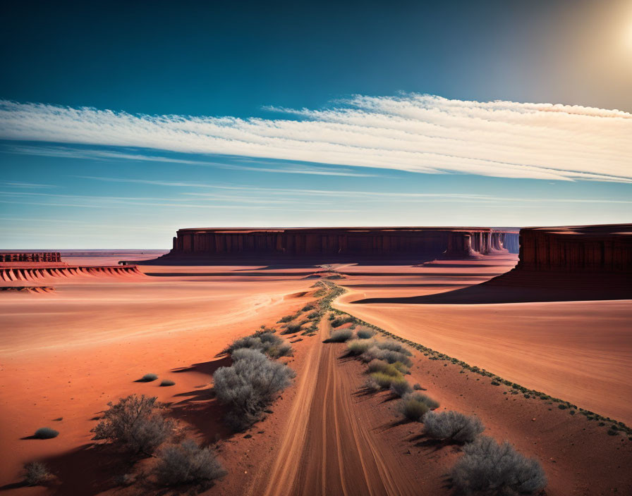 Tranquil desert landscape with winding dirt road