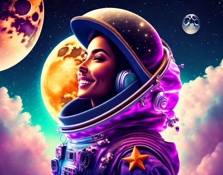 Colorful Smiling Astronaut with Planetary Background