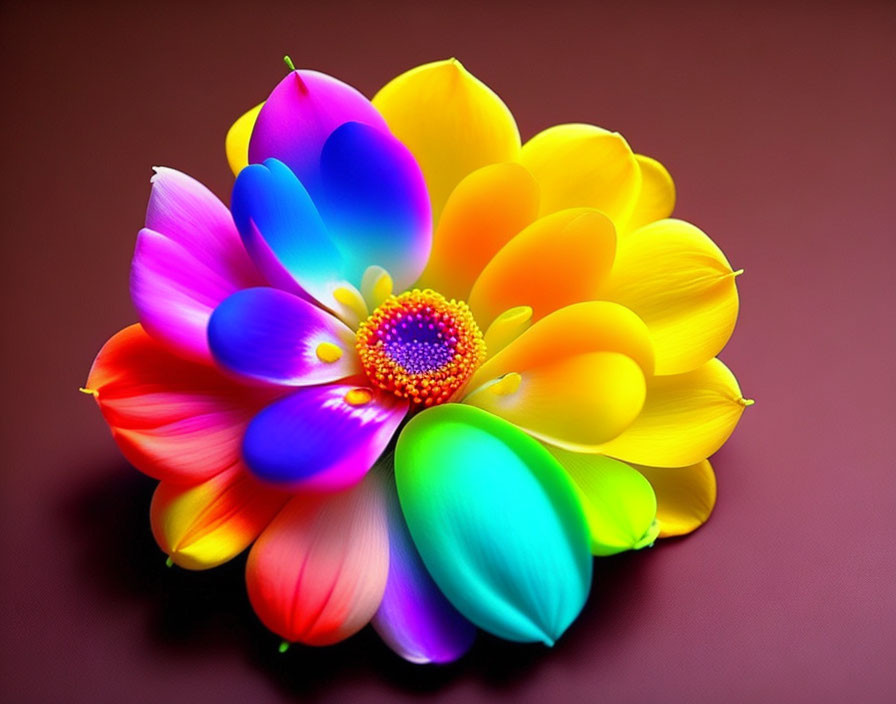 Colorful Multicolored Flower on Burgundy Background