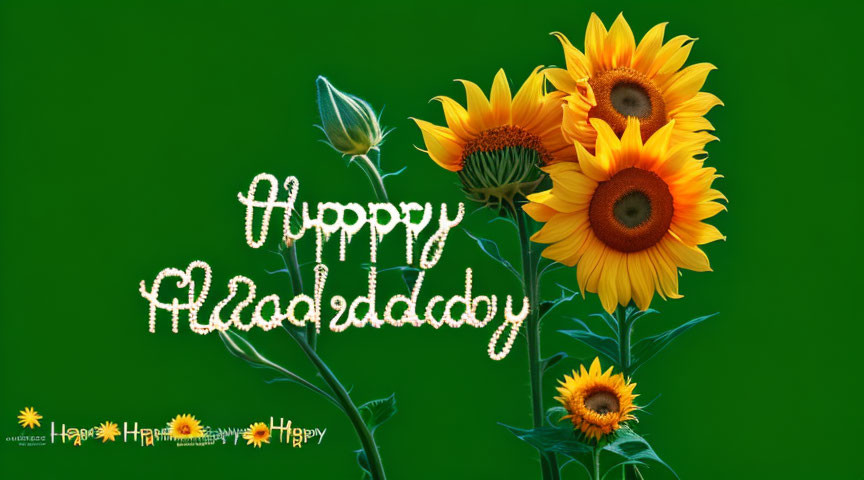 Sunflower-themed Mother's Day graphic with glittering cursive text on green background