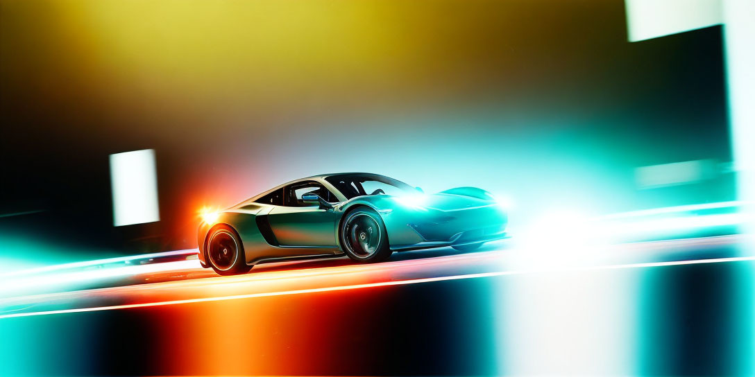 Dynamic Light Trails Behind Sleek Sports Car