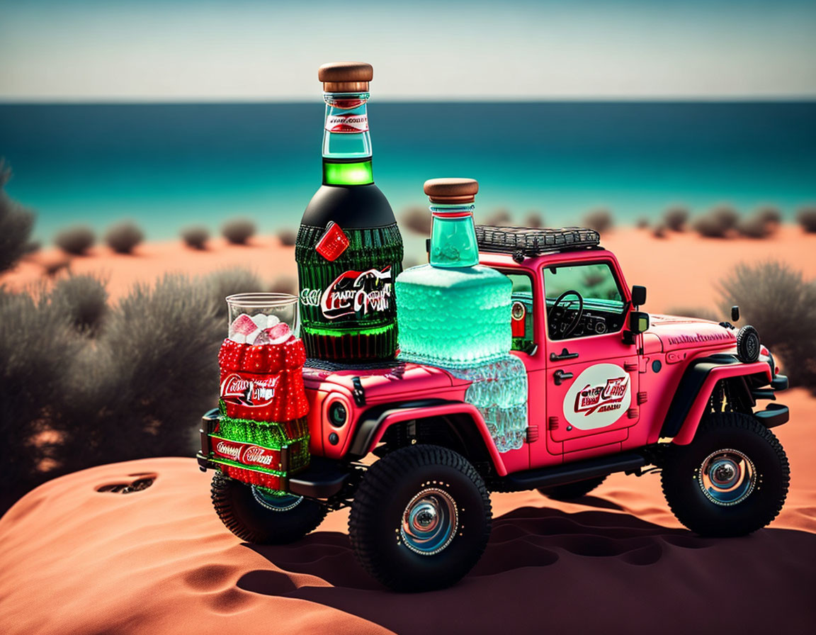 Off-Road Vehicle with Soda Bottle Wheels in Desert Dune