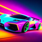 Futuristic neon-lit car on dynamic pink and blue background