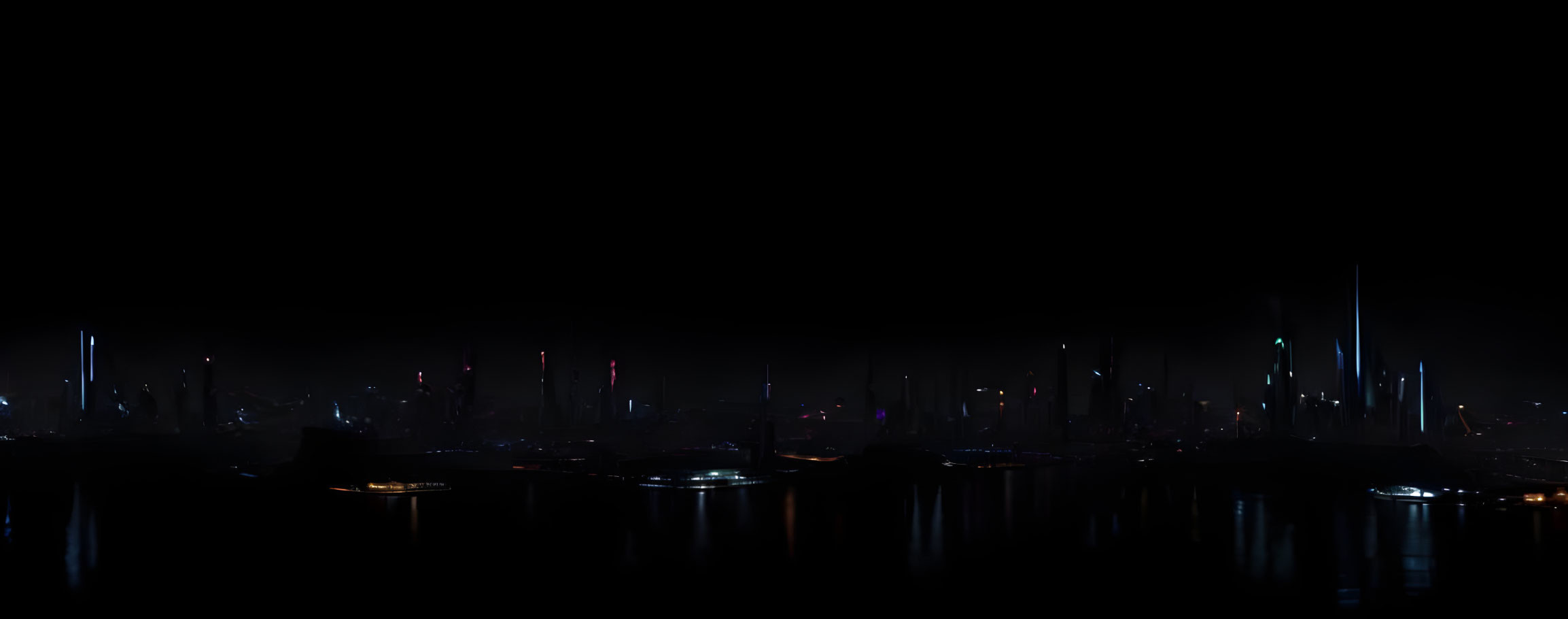 Illuminated Nighttime Cityscape with Reflective Water