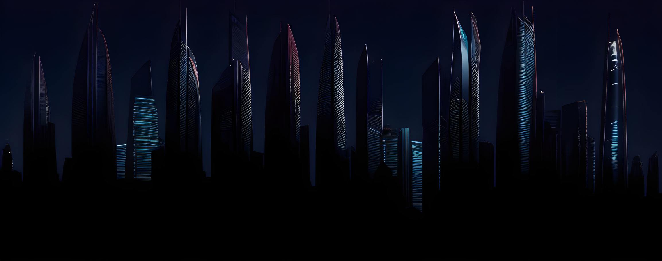 Modern illuminated skyscrapers in a night cityscape