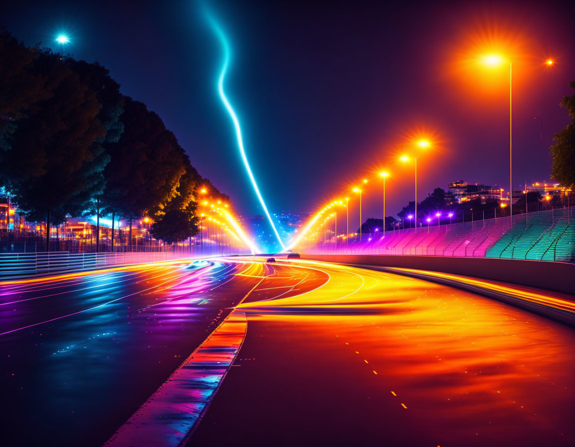 Colorful Traffic Lights Illuminate Night Cityscape