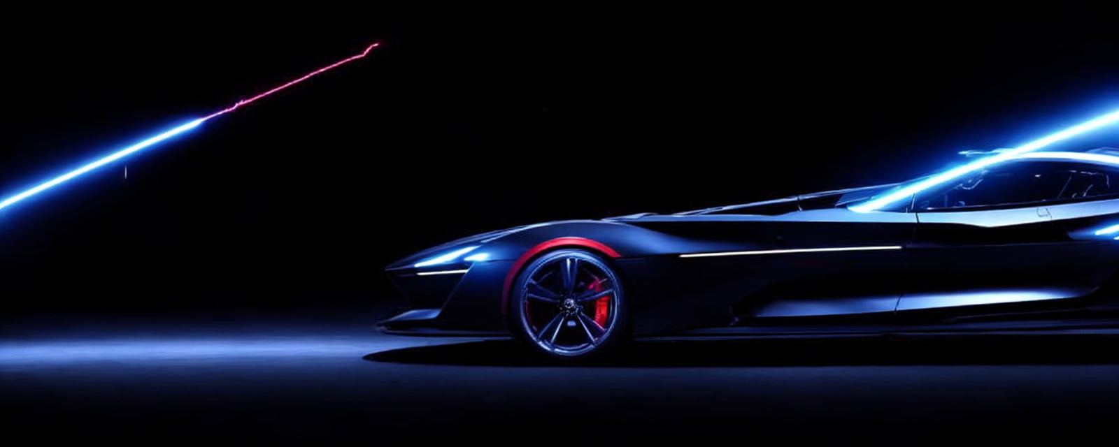 Dynamic Blue and Red Lights Illuminate Sleek Sports Car in Dark Setting