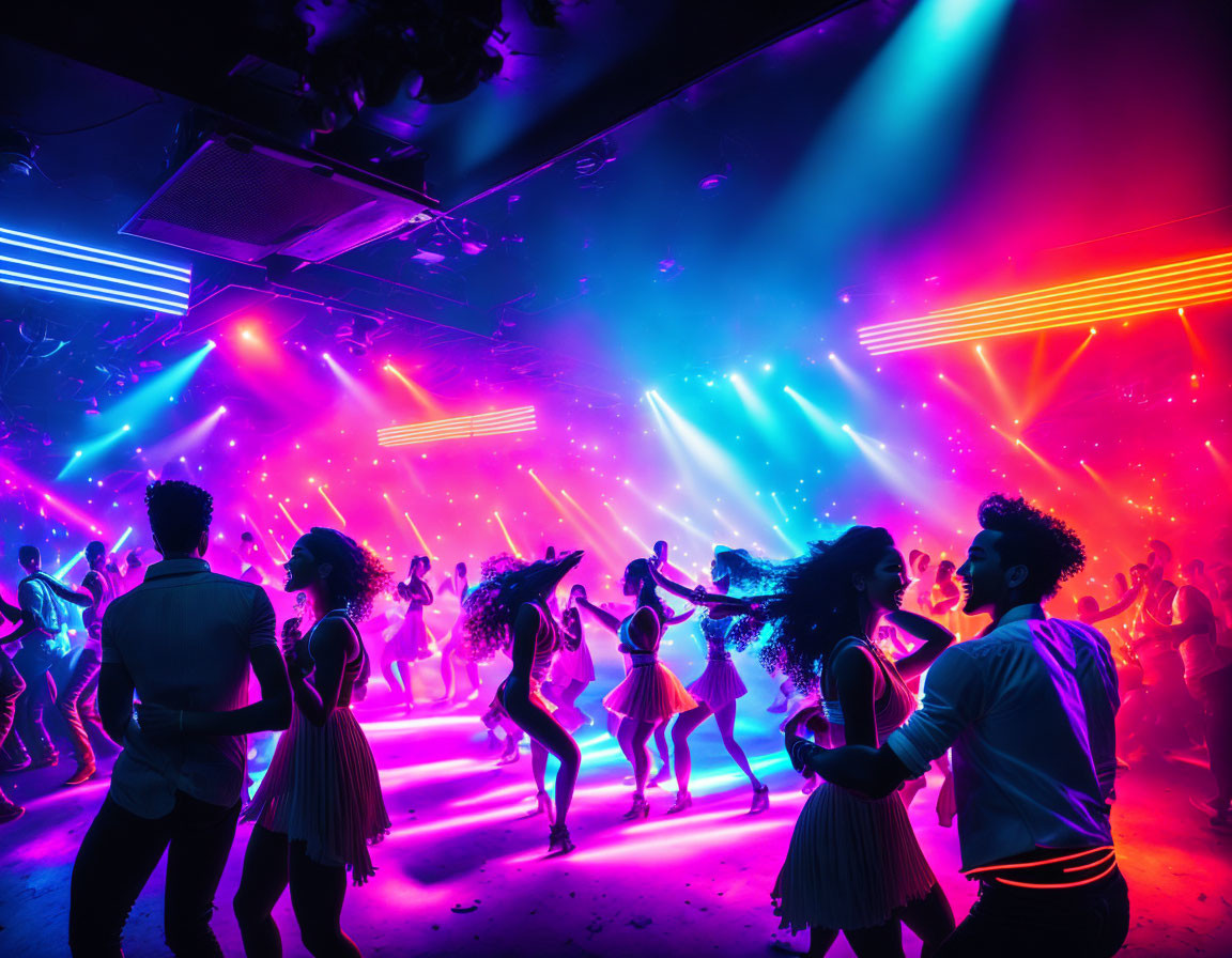 Colorful Lights Illuminate Energetic Dance Floor