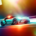 Speeding Sports Car Blurred in City Night Scene