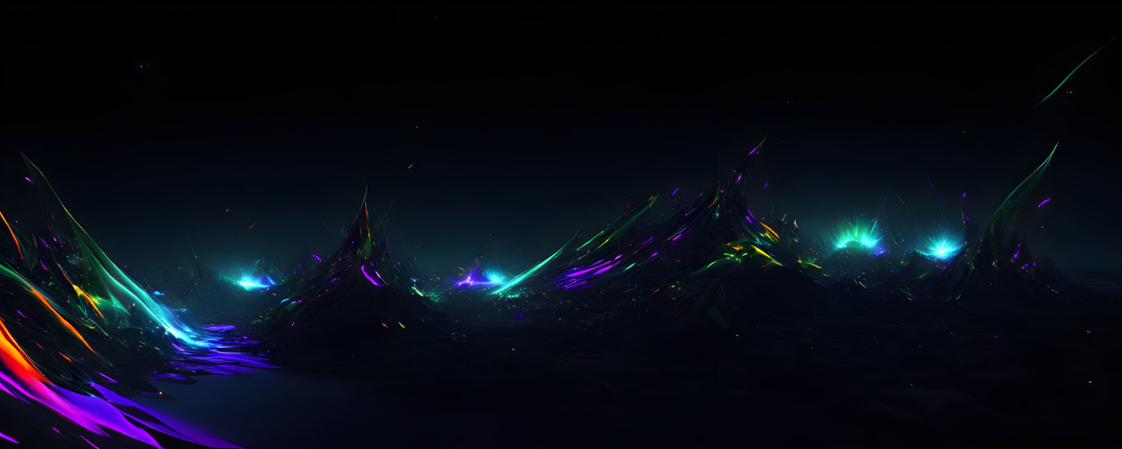 Neon lines on dark peaks in night sky