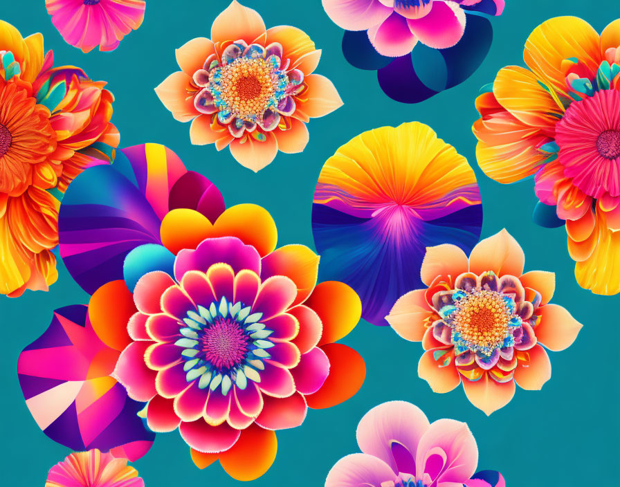 Colorful Stylized Flowers in Vibrant Digital Art