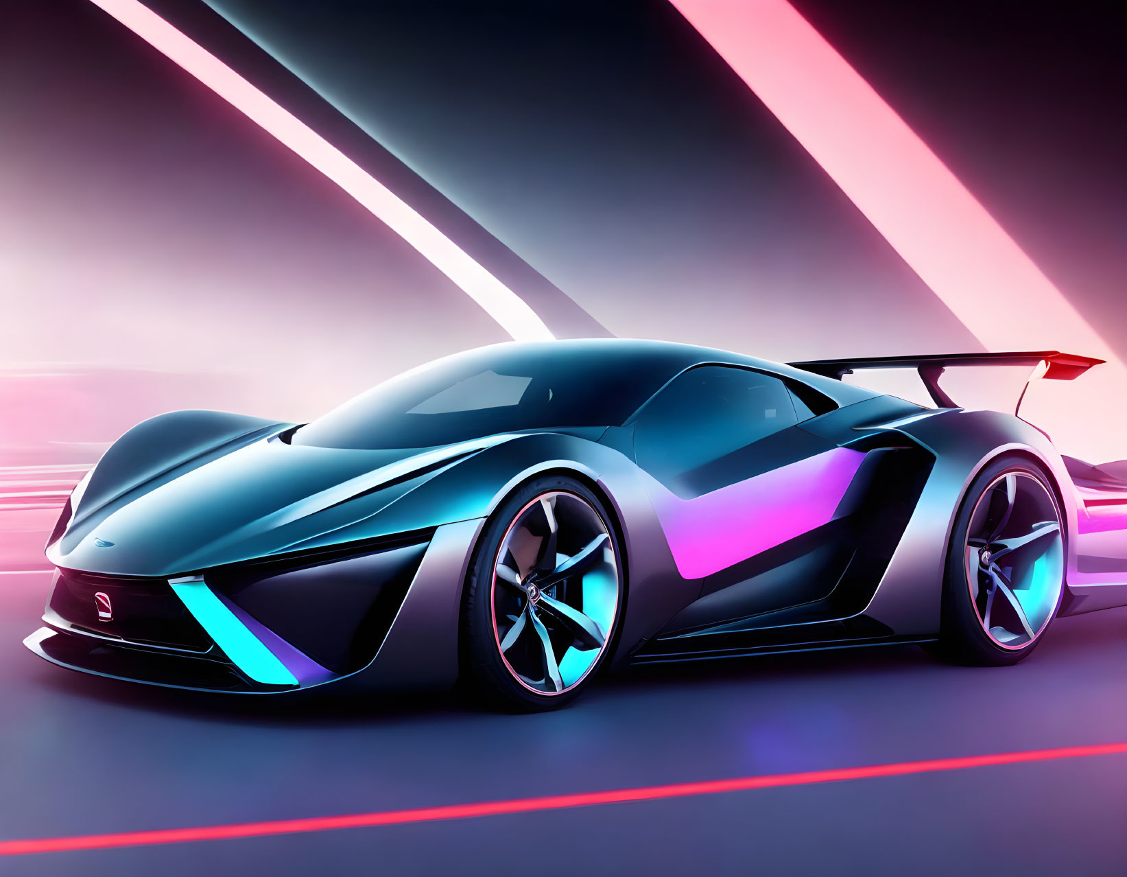 Futuristic Sports Car with Neon Lighting and Aerodynamic Design