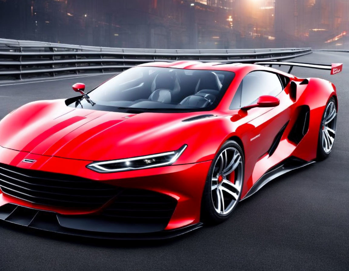 Sleek Red Sports Car Parked on Urban Road