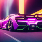 Neon underglow sports car races on futuristic track