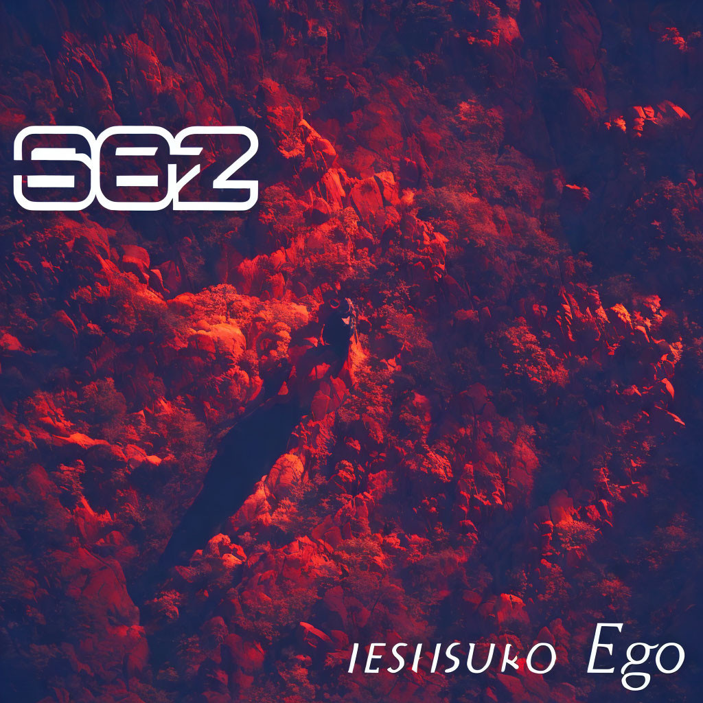 Stylized red-tinted rocky landscape with "602" and "Iesisuko Ego