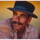 Man with Mustache in Cowboy Hat on Warm Background