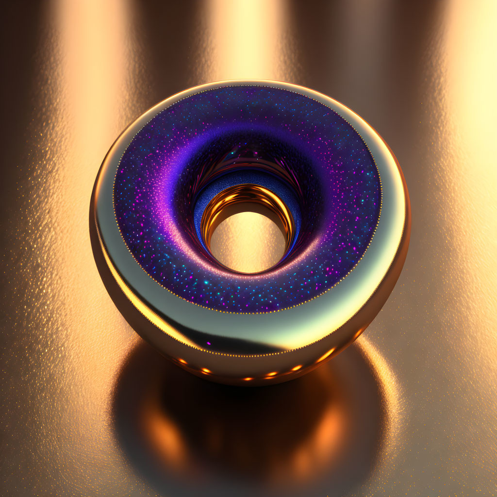 Shiny gold torus with cosmic starry texture on golden background