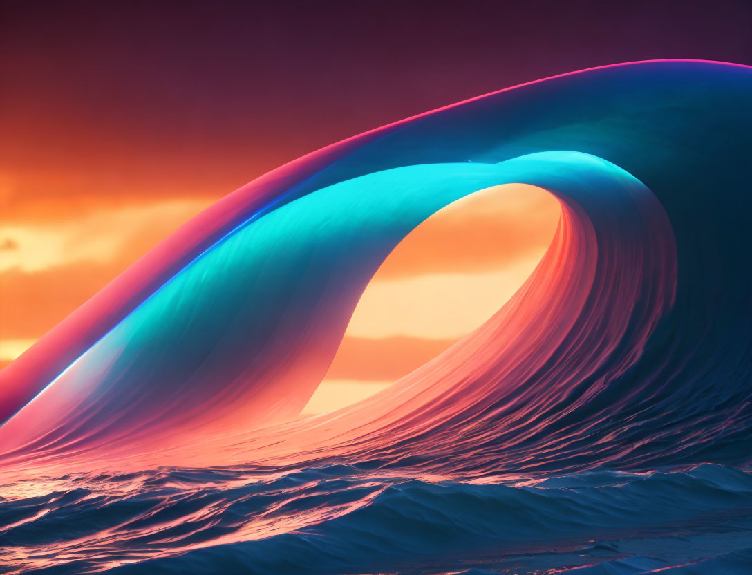 Vibrant digitally enhanced wave in neon blue and purple hues