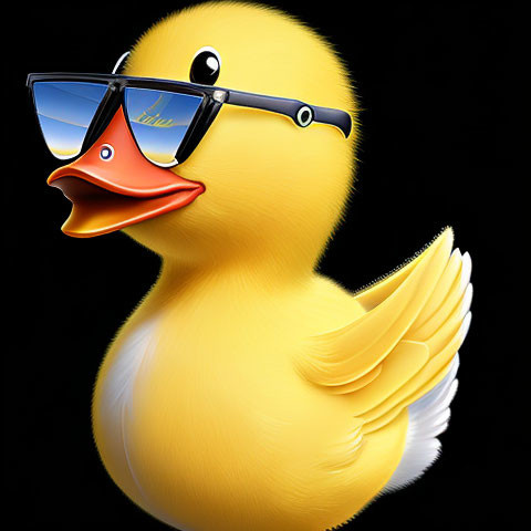 Yellow Duck with Sunglasses Against Black Background