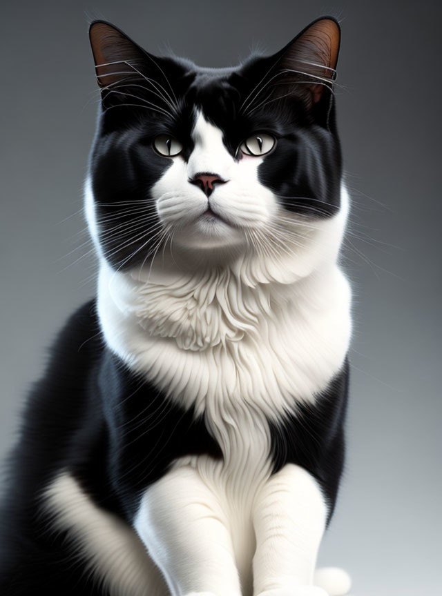 Black and white cat with blue eyes and fur ruff illustration