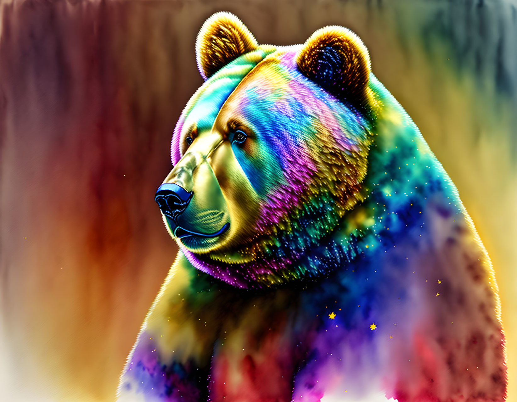 Vibrant Rainbow Bear Artwork with Sparkling Effects