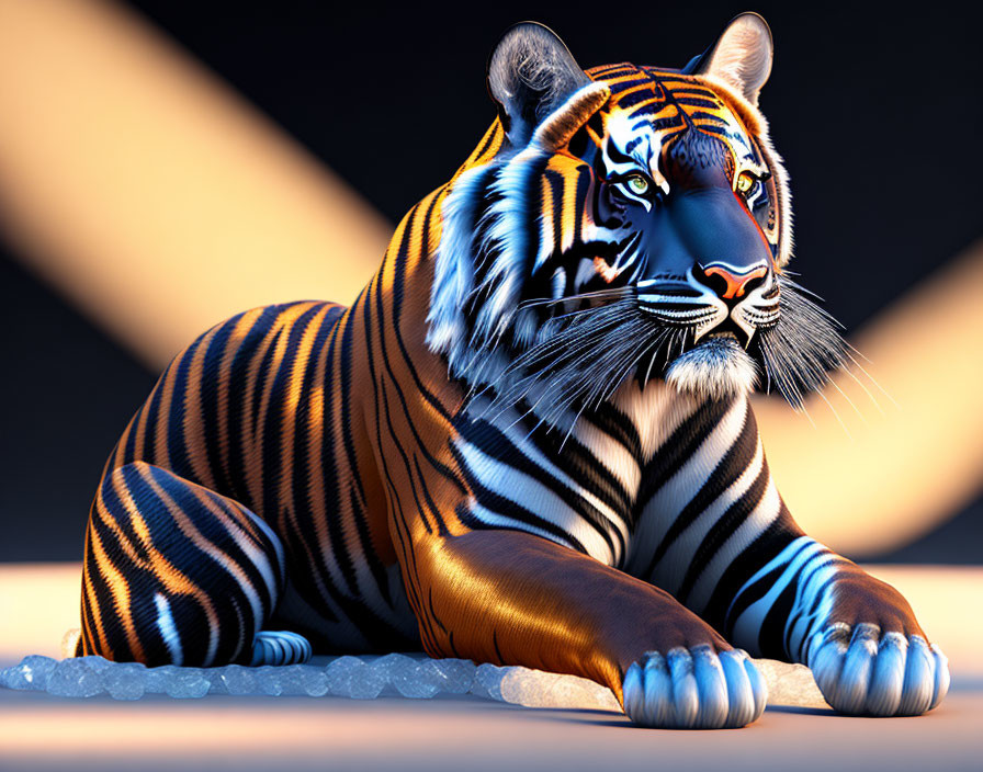 Striped tiger resting in warm dusk light