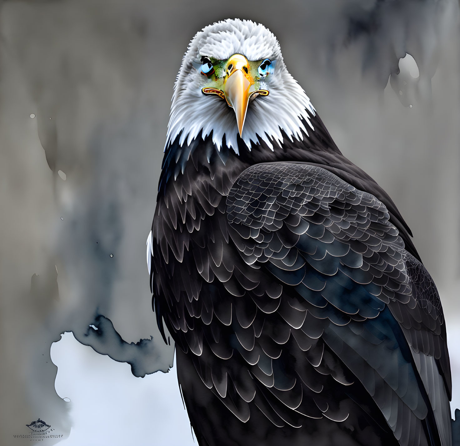 Detailed portrait of a majestic bald eagle on a gray background