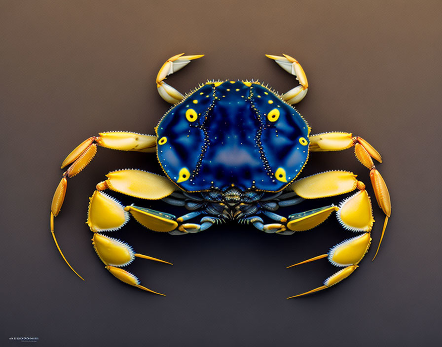 Colorful Stylized Crab Art with Blue Shell on Dark Background