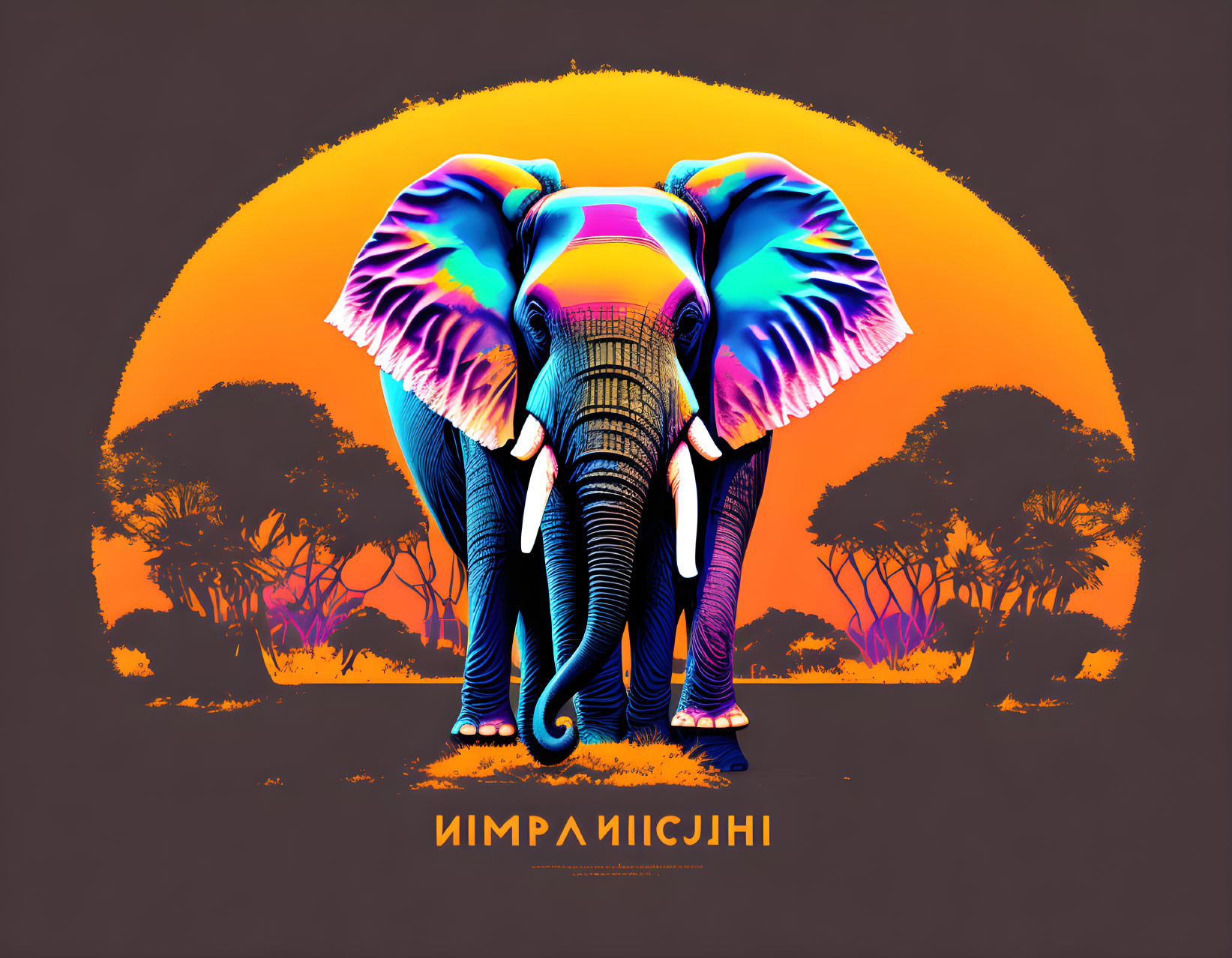 Vibrant Elephant Illustration with Blue and Purple Tones