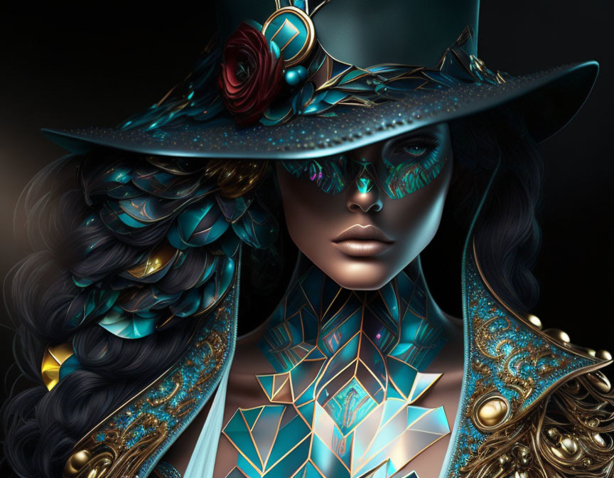 Intricate digital artwork of a woman in a feathered hat