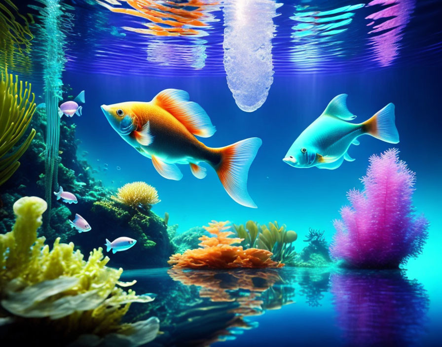 Colorful Fish, Coral Reefs, and Jellyfish in Vibrant Underwater Scene