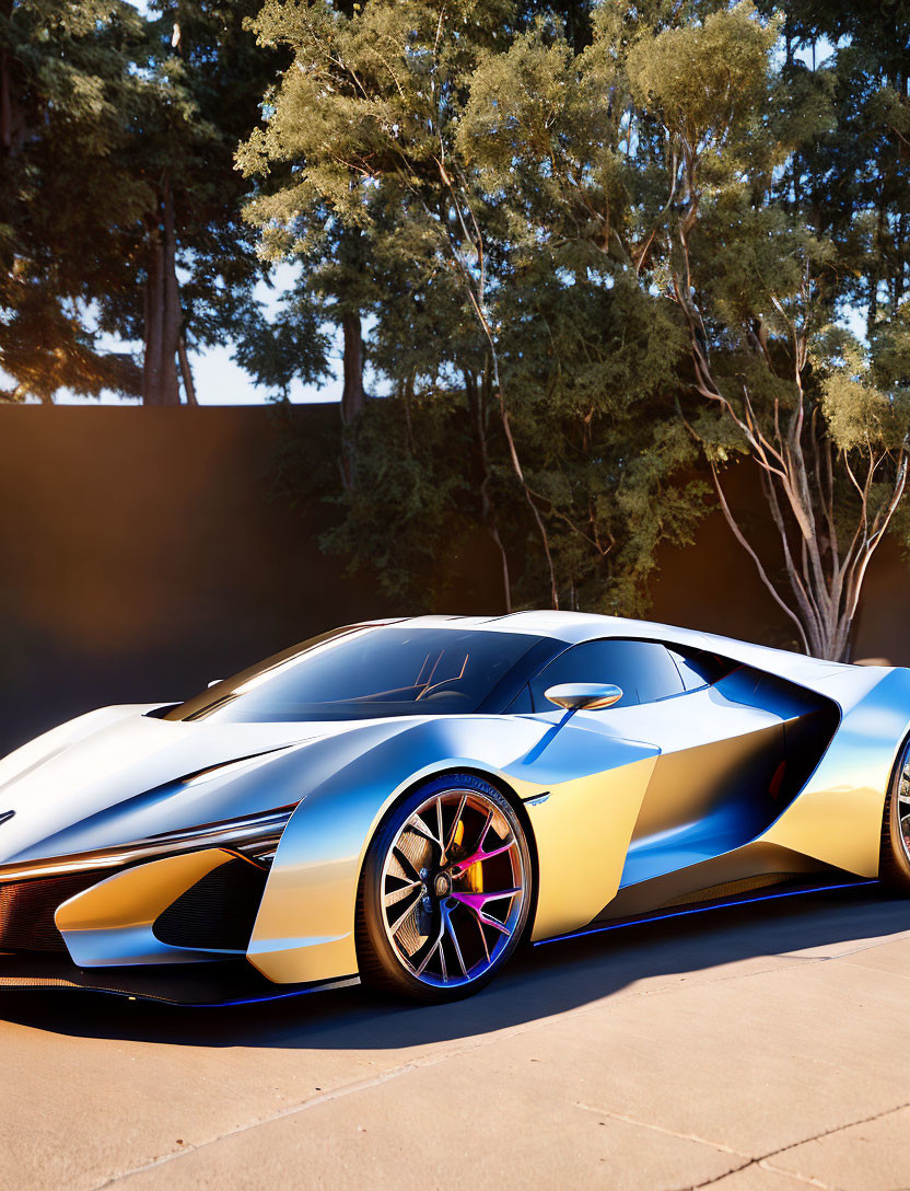 Blue and Black Aerodynamic Sports Car Parked Outdoors