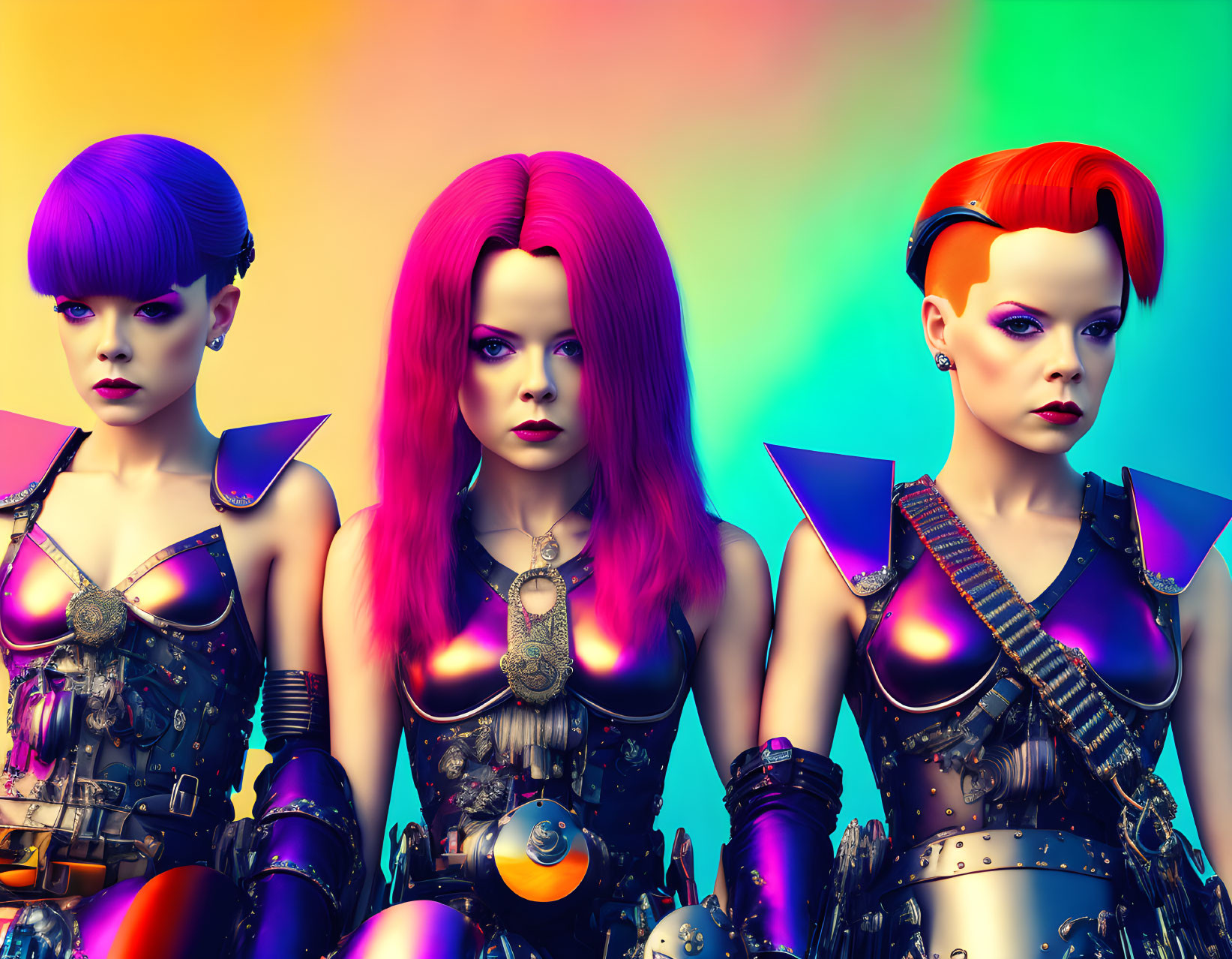 Futuristic Women with Vivid Hair in Cyberpunk Fashion